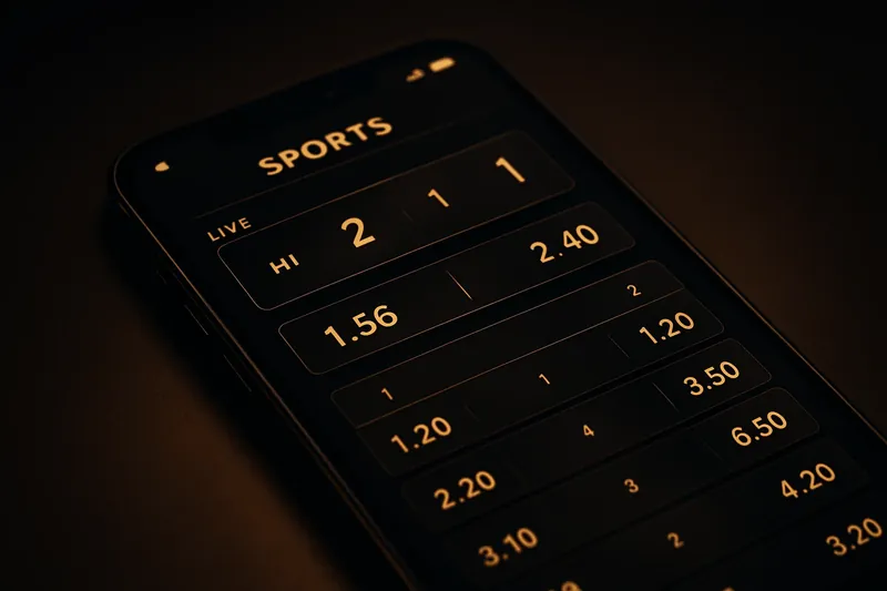 Close-up smartphone sports betting app with glowing odds and live scores